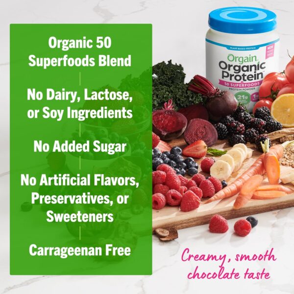 Orgain Organic Vegan Protein + 50 Superfoods Powder, Creamy ... - Image 6
