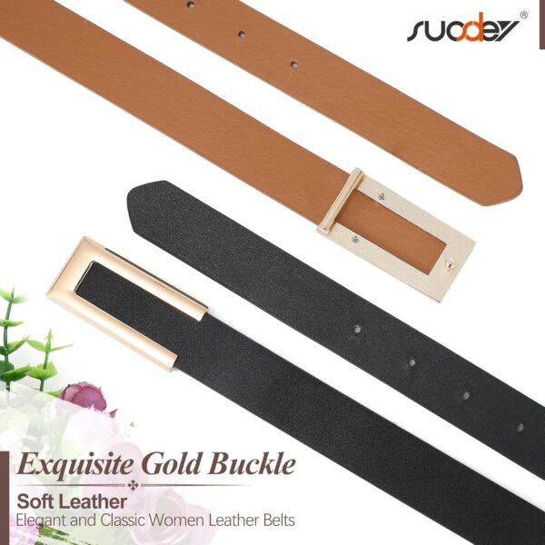 SUOSDEY Women Leather Belts for Dress Jeans Belt with Gold B... - Image 6