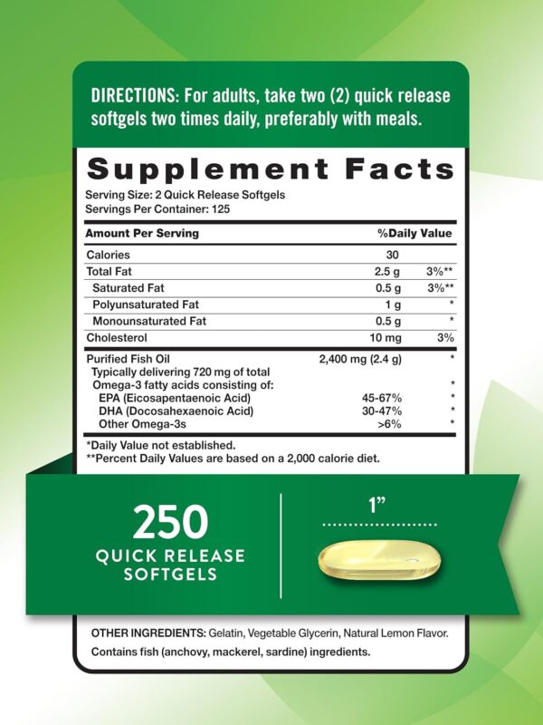 Nature's Truth Burpless Fish Oil 2400mg | 250 Softgels | 720... - Image 3