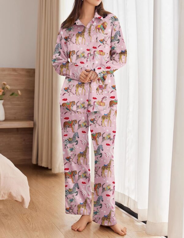 Ekouaer Womens Satin Silky Pajama Set 2 Piece Print PJs Soft... - Image 5