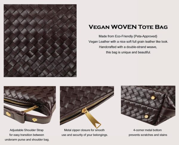 Vegan Leather Woven Tote Handbag, Top-handle Shoulder Bag, W... - Image 6