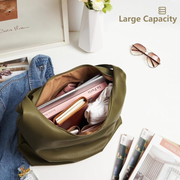 KALIDI Casual Tote Bag Vegan Leather Hobo Zipper Work Bag We... - Image 3