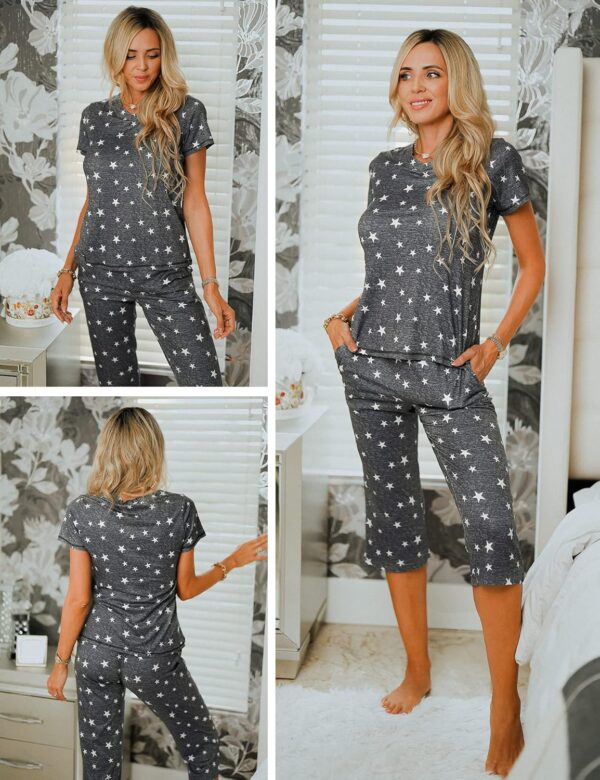 Ekouaer Women's Sleepwear Capri Pajama Sets Short Sleeve Two... - Image 4