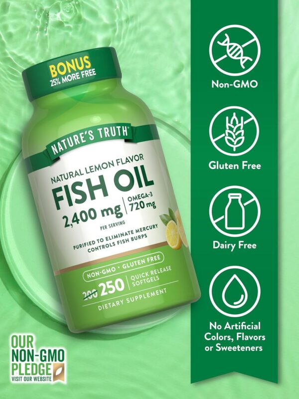 Nature's Truth Burpless Fish Oil 2400mg | 250 Softgels | 720... - Image 4