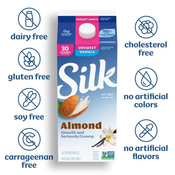 Silk Almond Milk, Unsweet Vanilla, Dairy Free, Gluten Free, ... - Image 6