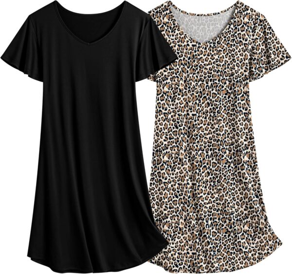 Ekouaer 2 Pack Nightgowns for Women Flare Short Sleeve Sleep... - Image 2