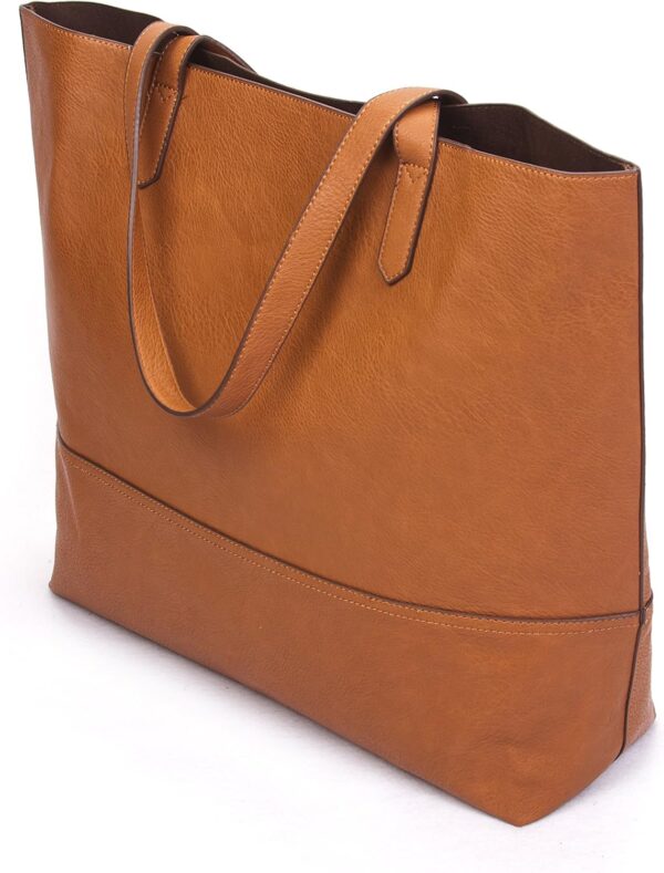 Large Vegan Leather Tote - Womens Slouchy Shoulder Bag with ... - Image 3