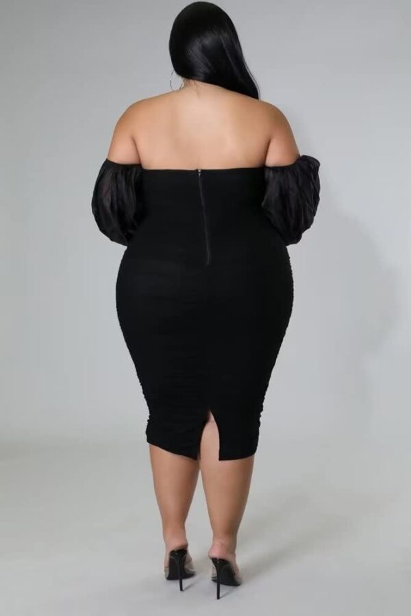 Women's Plus Size Off The Shoulder Mesh Long Sleeve Bodycon ... - Image 3