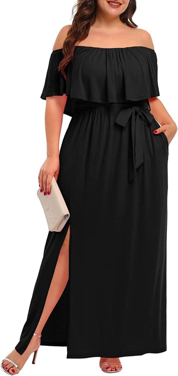 Plus Size Off The Shoulder Maxi Long Casual Beach Dress Pock... - Image 2
