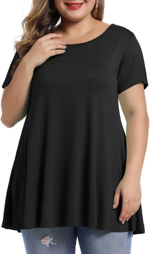 MONNURO Womens Short Sleeve Casual Loose Fit Flare Swing Tun... - Image 2