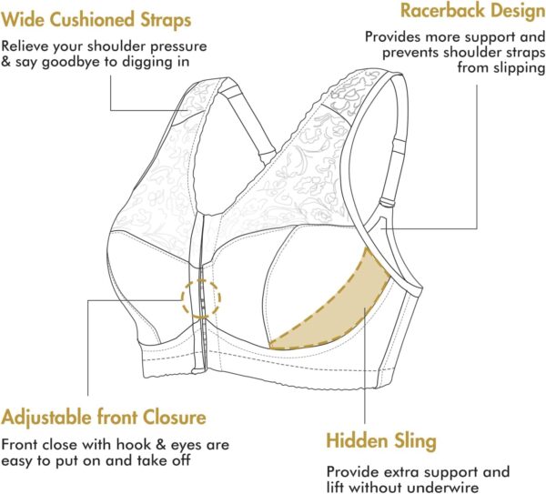 DELIMIRA Women's Front Closure Bras Racerback No Underwire P... - Image 5