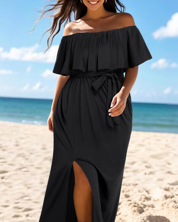 Plus Size Off The Shoulder Maxi Long Casual Beach Dress Pock... - Image 6