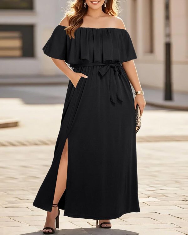 Plus Size Off The Shoulder Maxi Long Casual Beach Dress Pock... - Image 5