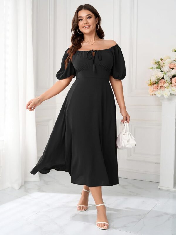 Women's Plus Size Summer Dress Short Sleeve Square Neck Milk... - Image 5