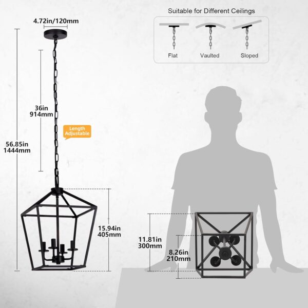 4 Light Chandelier, Industrial Ceiling Light Black Lantern L... - Image 3