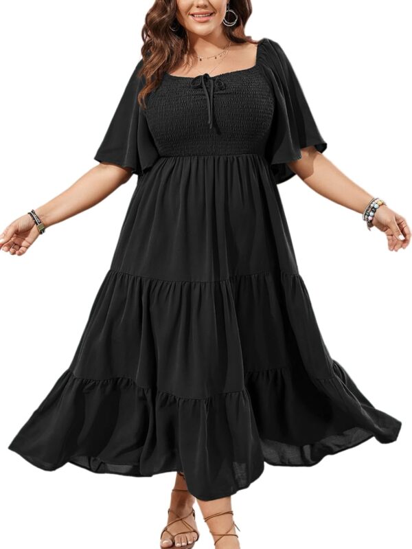 SCOMCHIC Women's Plus Size Flowy Maxi Dress Flutter Short Sl... - Image 2