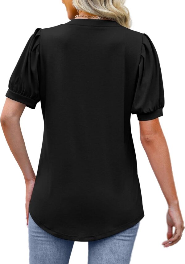 OFEEFAN Women's Pleated Puff Sleeve Tops Summer V Neck Tunic... - Image 6