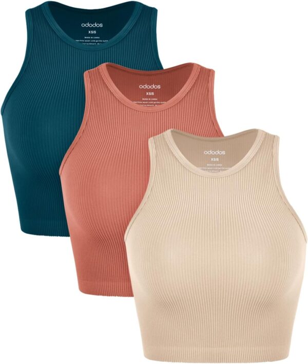 ODODOS 3-Pack Seamless Crop Tank for Women Ribbed Soft High ... - Image 2