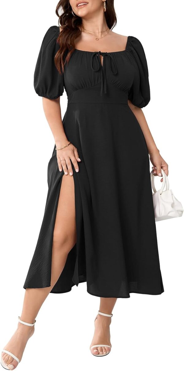 Women's Plus Size Summer Dress Short Sleeve Square Neck Milk... - Image 2