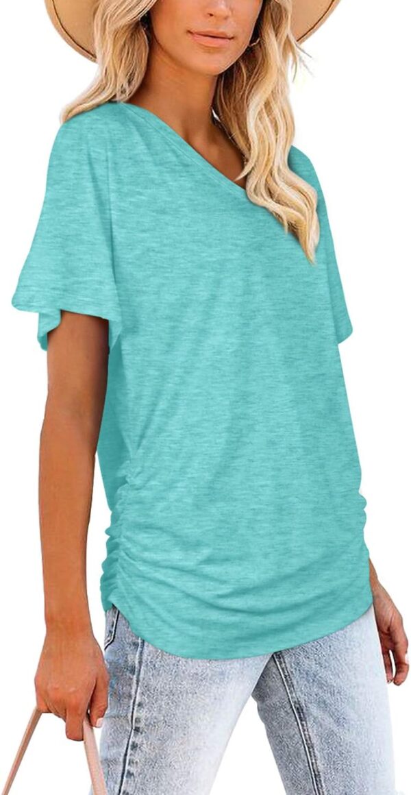 WIHOLL Womens Short Sleeve V Neck Dolman Tops with Side Shir... - Image 4