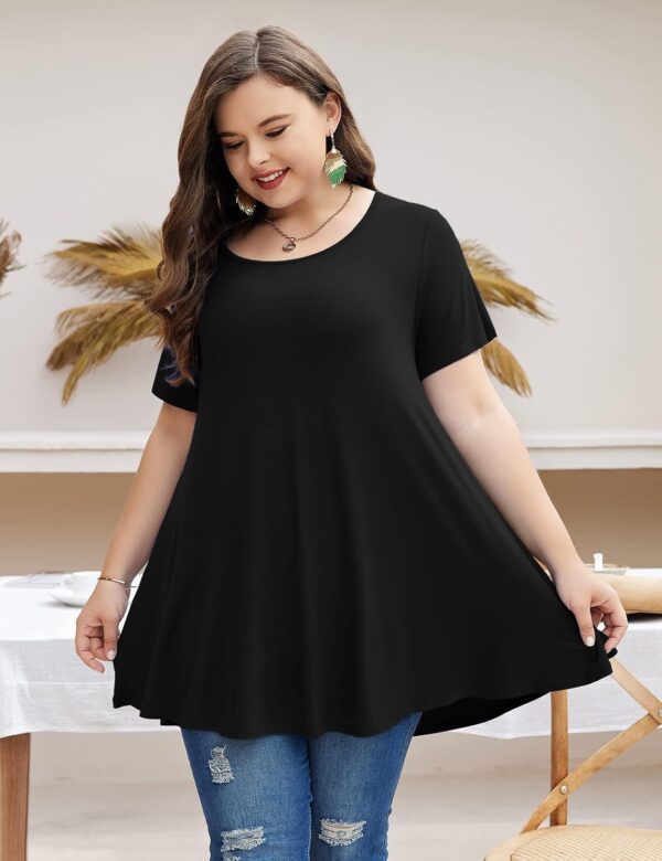 MONNURO Womens Short Sleeve Casual Loose Fit Flare Swing Tun... - Image 4