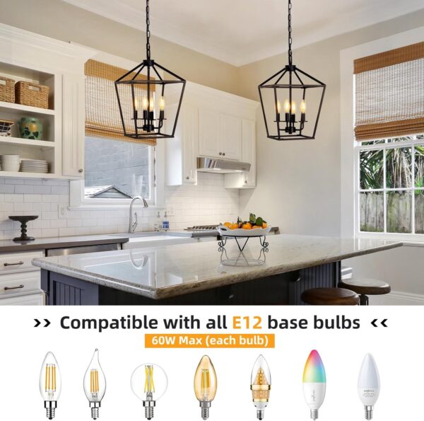 4 Light Chandelier, Industrial Ceiling Light Black Lantern L... - Image 4
