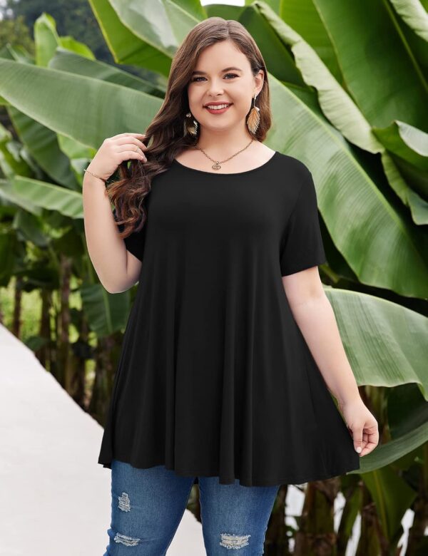 MONNURO Womens Short Sleeve Casual Loose Fit Flare Swing Tun... - Image 6