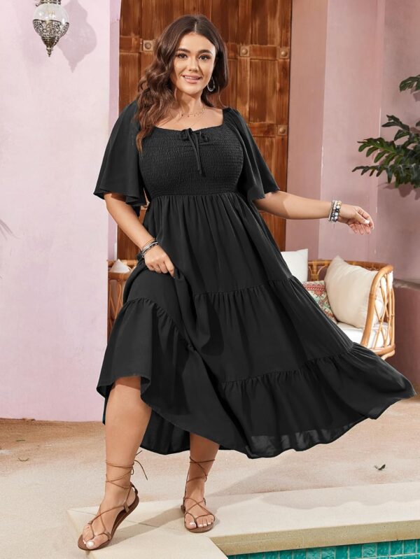 SCOMCHIC Women's Plus Size Flowy Maxi Dress Flutter Short Sl... - Image 5