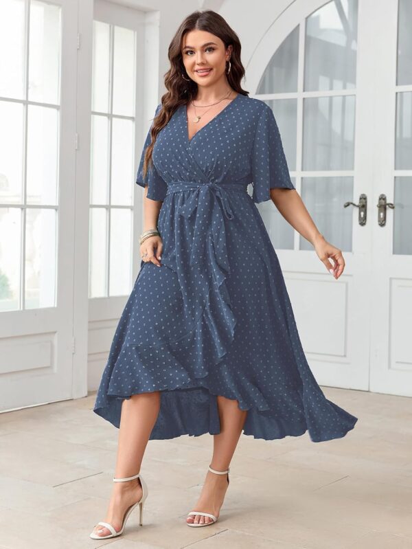 SCOMCHIC Women's Plus Size Summer Dresses Short Sleeve Wrap ... - Image 3