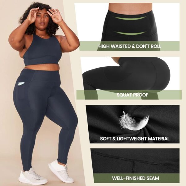 HLTPRO 3 Pack Plus Size Leggings with Pockets for Women - Bl... - Image 3