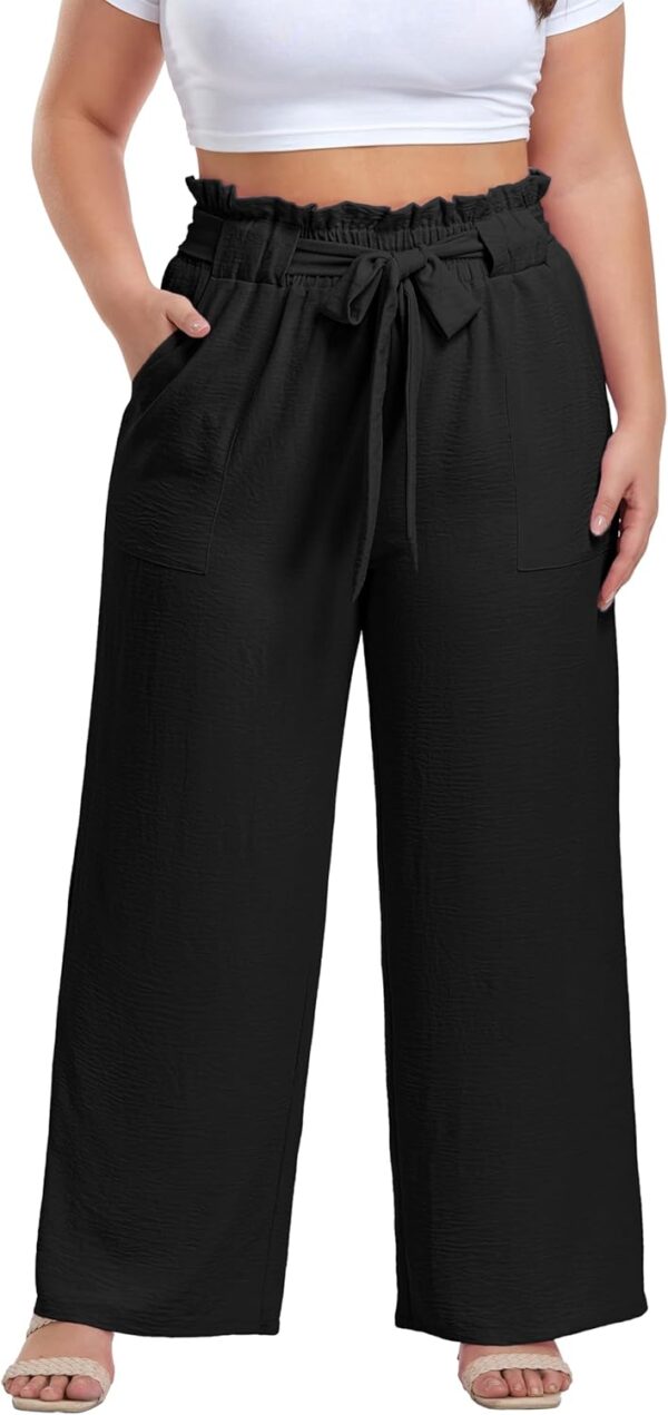 OLRIK Women's Casual Plus Size Pants High Waisted Self-tie B... - Image 2