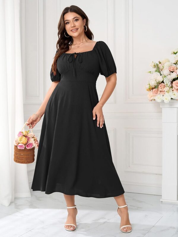 Women's Plus Size Summer Dress Short Sleeve Square Neck Milk... - Image 3