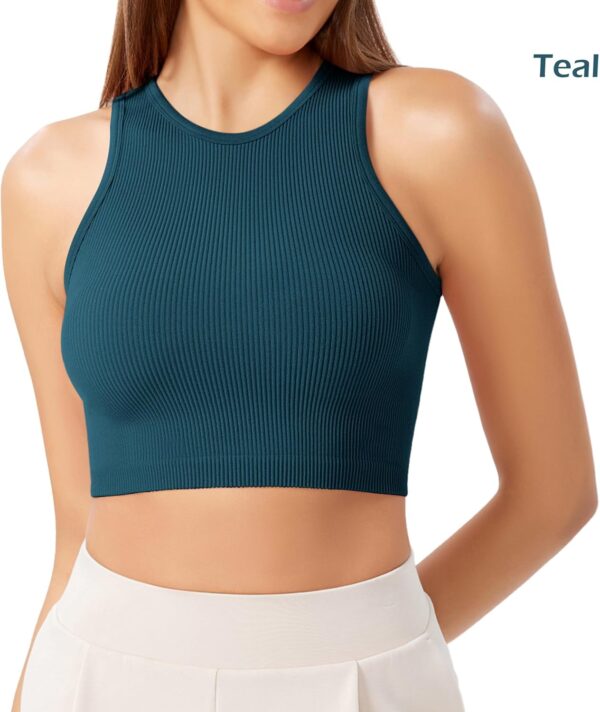 ODODOS 3-Pack Seamless Crop Tank for Women Ribbed Soft High ... - Image 5