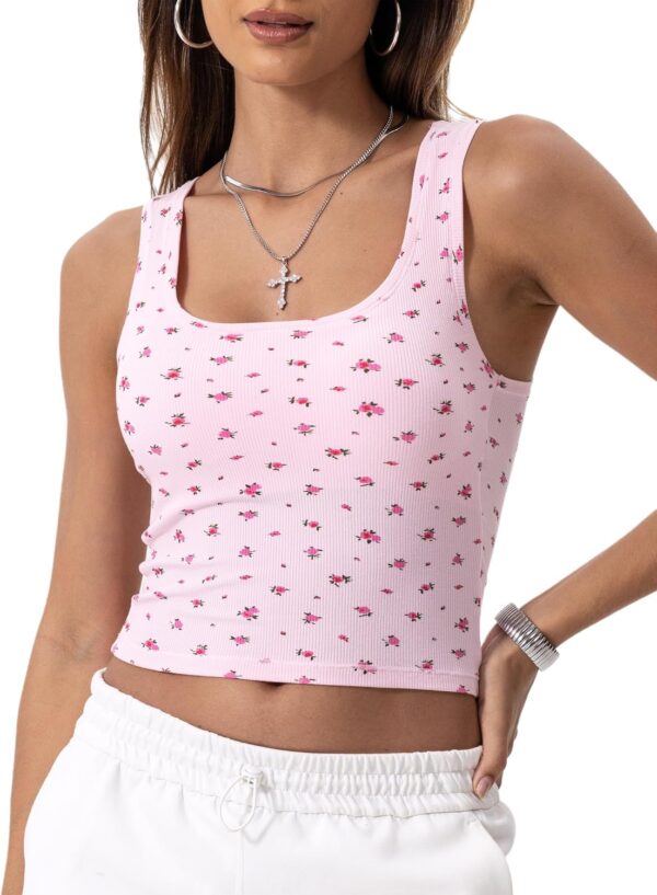 Danysu Women Rib Tank Top Padded Workout Top Square Neck Cro... - Image 2