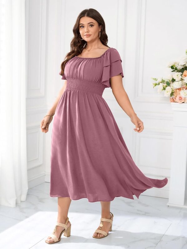 Plus Size Maxi Dress Off The Shoulder Ruffle Smocked Wedding... - Image 5