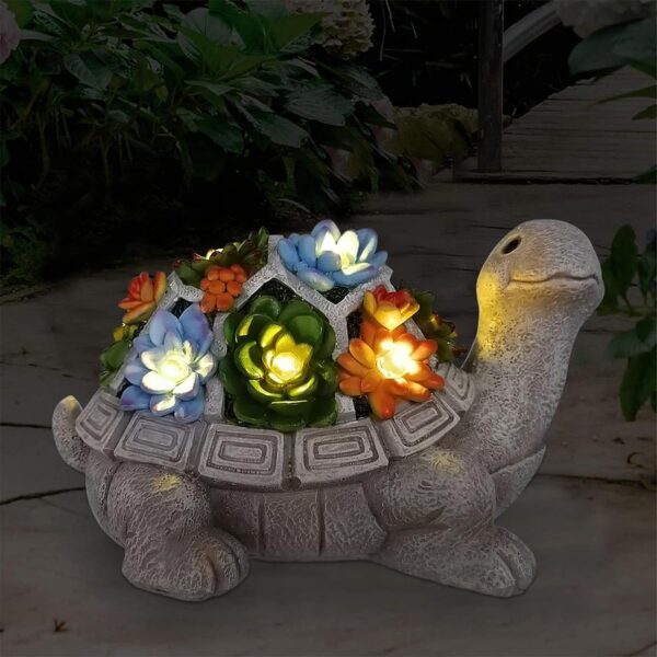 Nacome Solar Garden Outdoor Statues Turtle with Succulent an... - Image 2