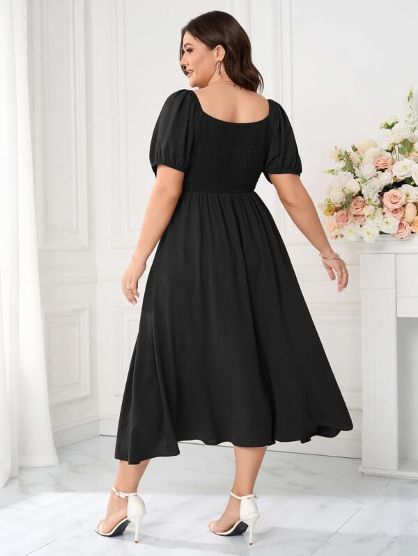 Women's Plus Size Summer Dress Short Sleeve Square Neck Milk... - Image 7