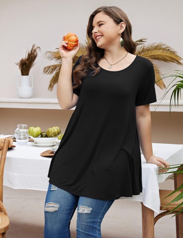 MONNURO Womens Short Sleeve Casual Loose Fit Flare Swing Tun... - Image 3