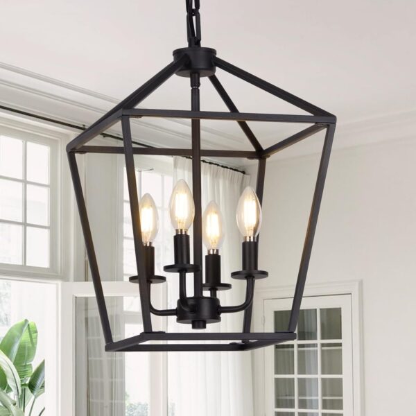 4 Light Chandelier, Industrial Ceiling Light Black Lantern L... - Image 2