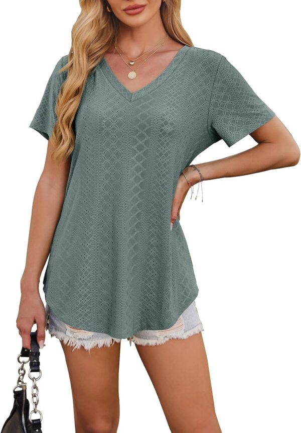 OFEEFAN Womens T Shirts V Neck Short Sleeve Casual Tops Loos... - Image 5