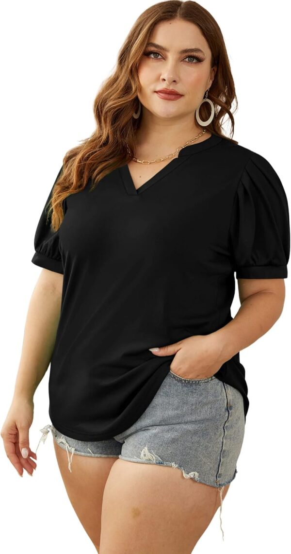 OFEEFAN Women's Pleated Puff Sleeve Tops Summer V Neck Tunic... - Image 5
