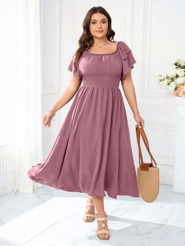 Plus Size Maxi Dress Off The Shoulder Ruffle Smocked Wedding... - Image 4