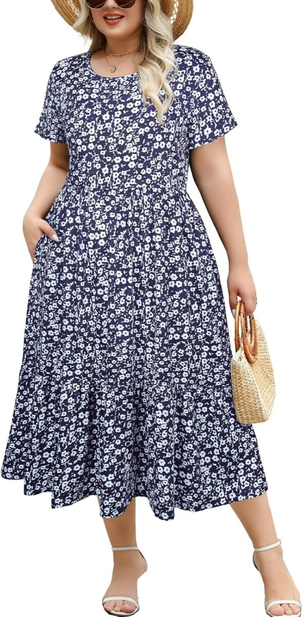 Women's Plus Size Midi Casual Dress with Pockets 1X-4X Tiere... - Image 2