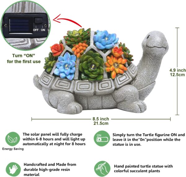 Nacome Solar Garden Outdoor Statues Turtle with Succulent an... - Image 5