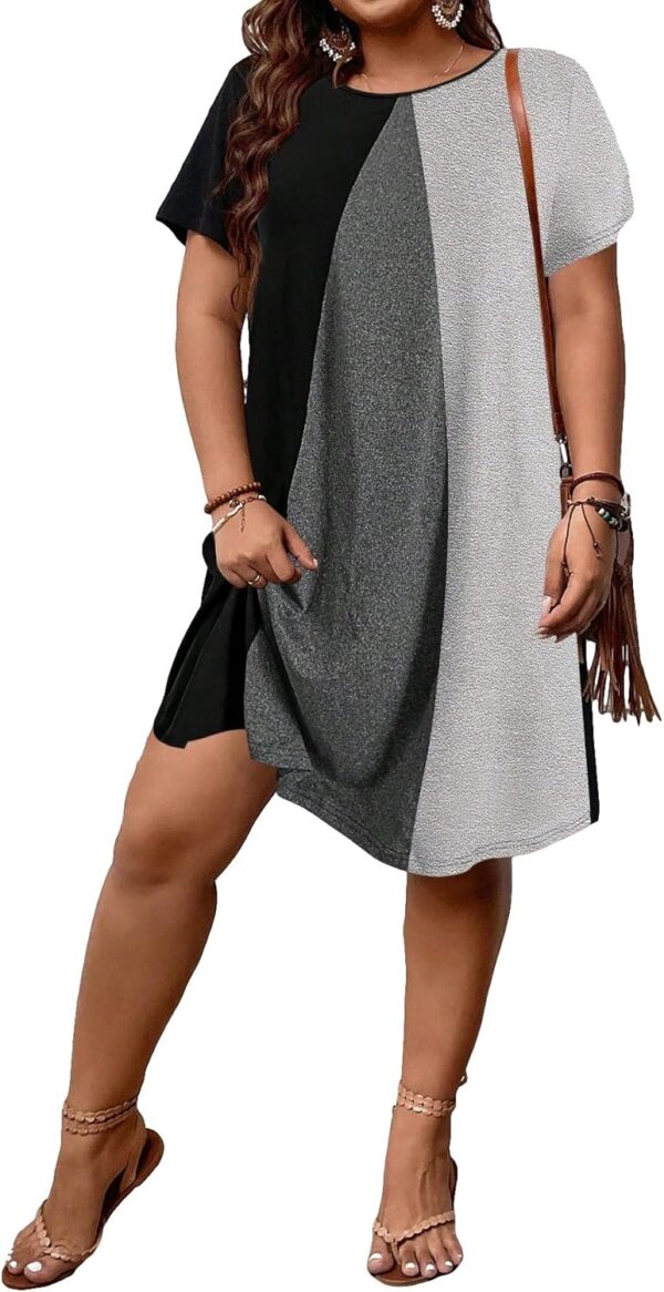 SOLY HUX Women's Plus Size Dress Color Block Short Sleeve T ... - Image 2