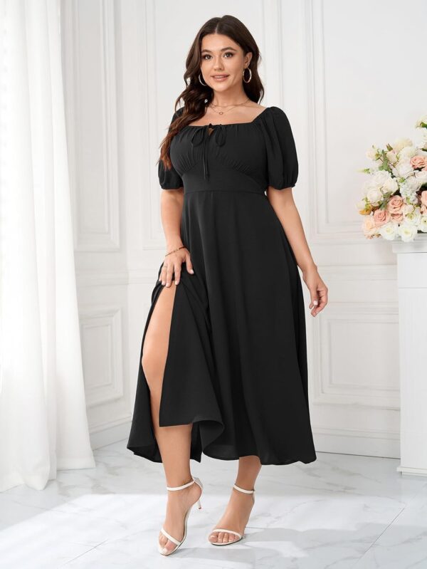 Women's Plus Size Summer Dress Short Sleeve Square Neck Milk... - Image 6