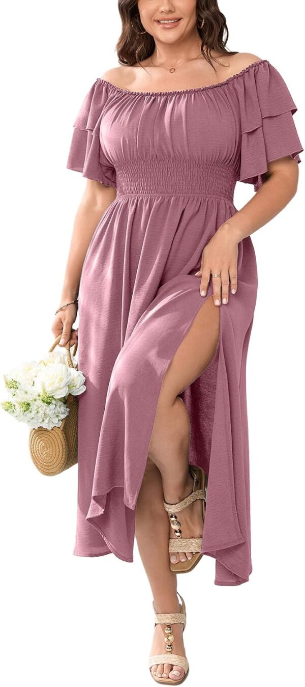 Plus Size Maxi Dress Off The Shoulder Ruffle Smocked Wedding... - Image 2