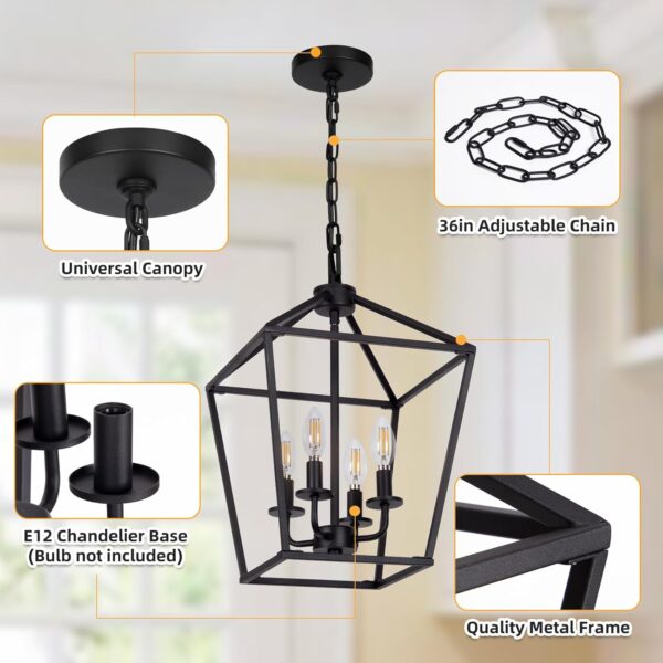 4 Light Chandelier, Industrial Ceiling Light Black Lantern L... - Image 5