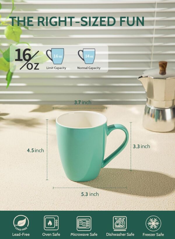 Sweese Porcelain Coffee Mugs - 16 Ounce - Set of 6, Cups for... - Image 4