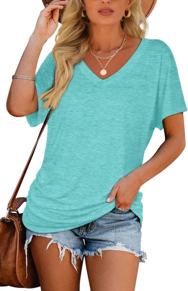 WIHOLL Womens Short Sleeve V Neck Dolman Tops with Side Shir... - Image 3